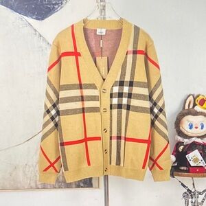 Burberry Tan and Red Plaid Cardigan